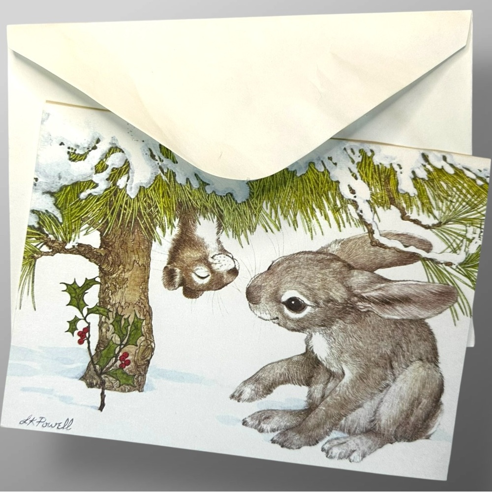 Vintage Current Inc. Linda K Powell Christmas Cards - Set of 23 - Rabbit & Mouse